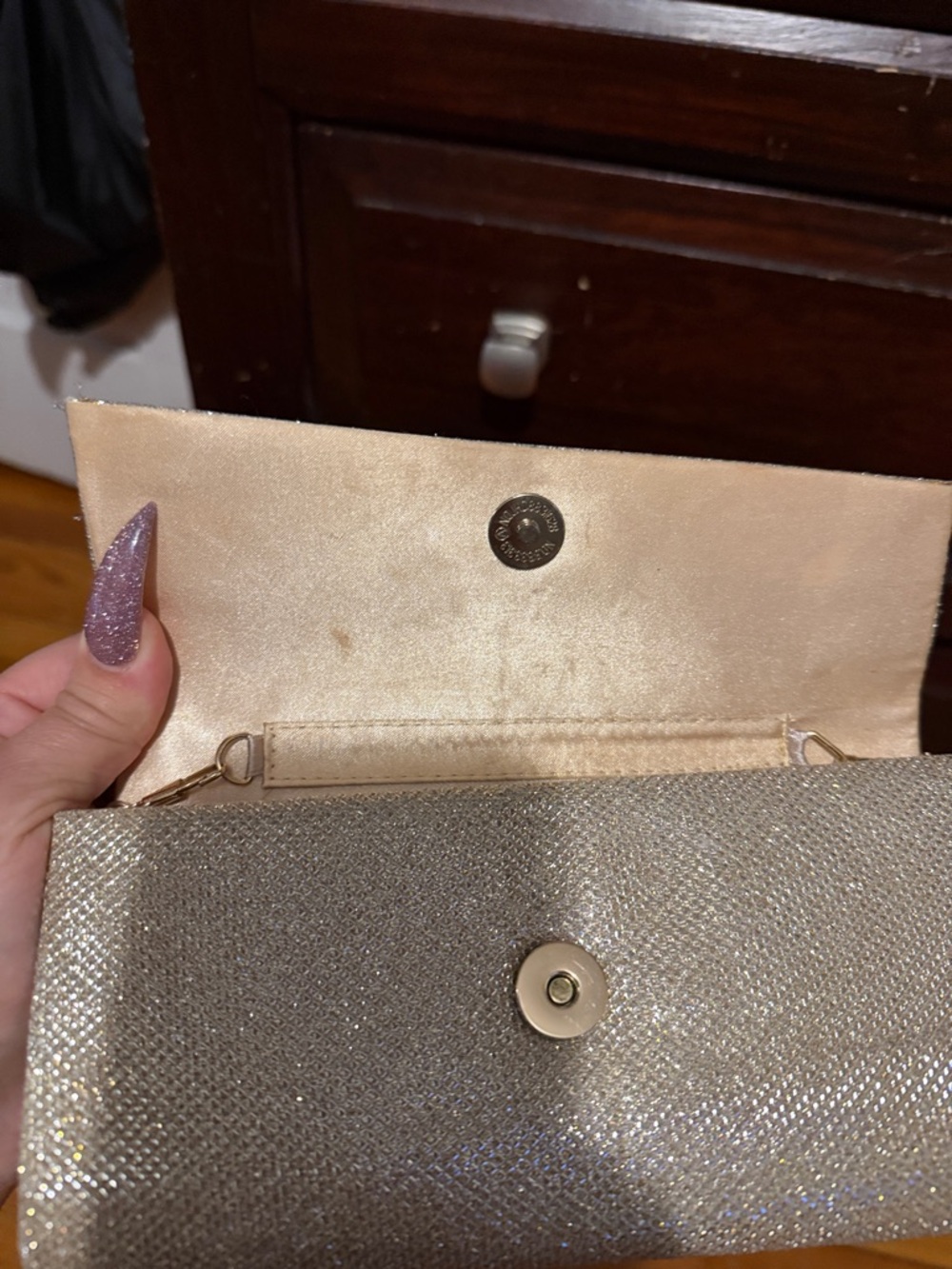 Crystal-Embellished Evening Clutch in Champagne - Picture 4 of 4